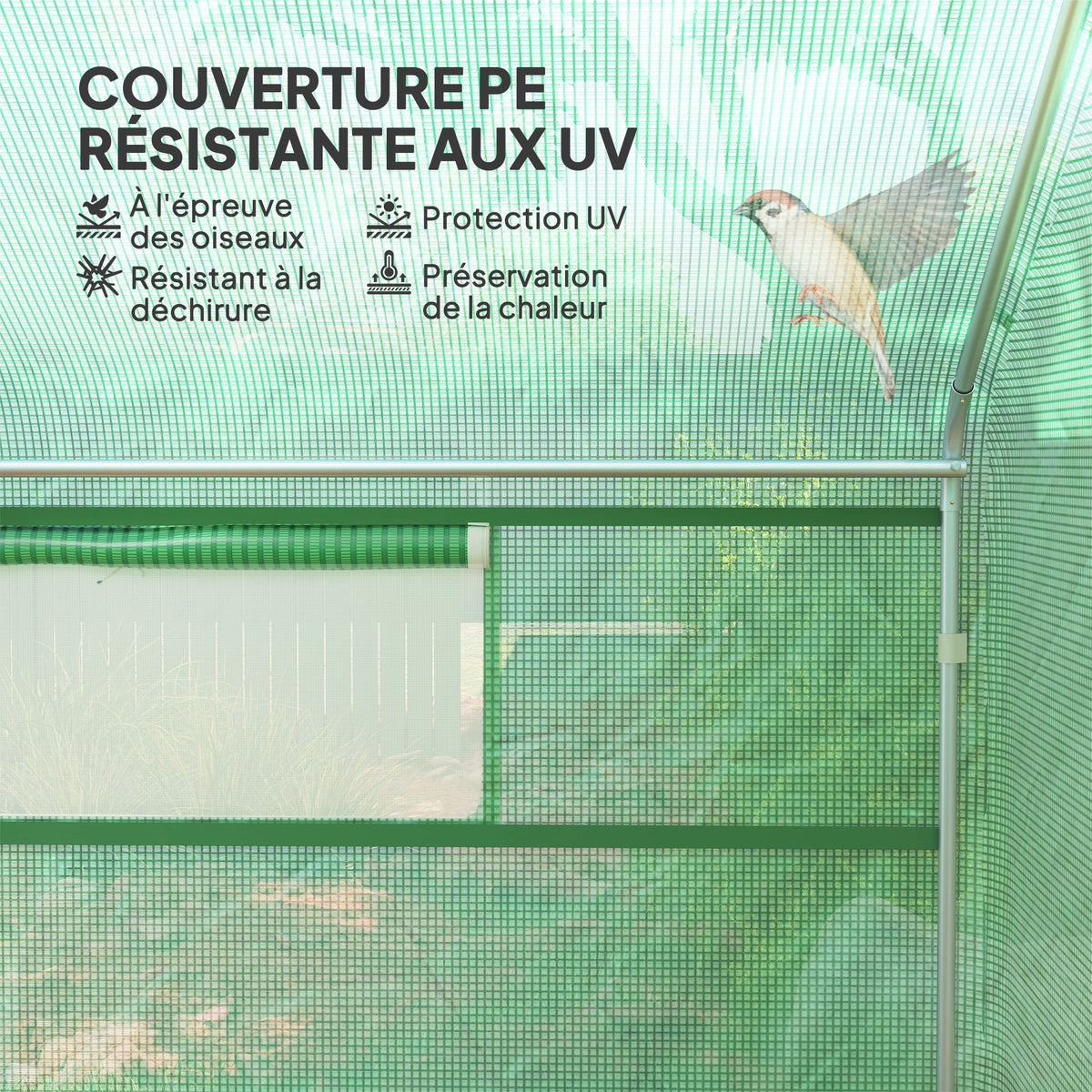 Serre de jardin 4 x 3 x 2m avec portes enroulables et grandes fenêtres, serre tunnel de jardin, vert-4