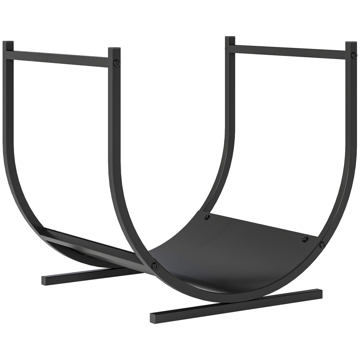 Range-bûches porte buche de cheminée incurvé robust pour intérieur et extérieur, cadre en métal, 43 x 33 x 38 cm, noir-0