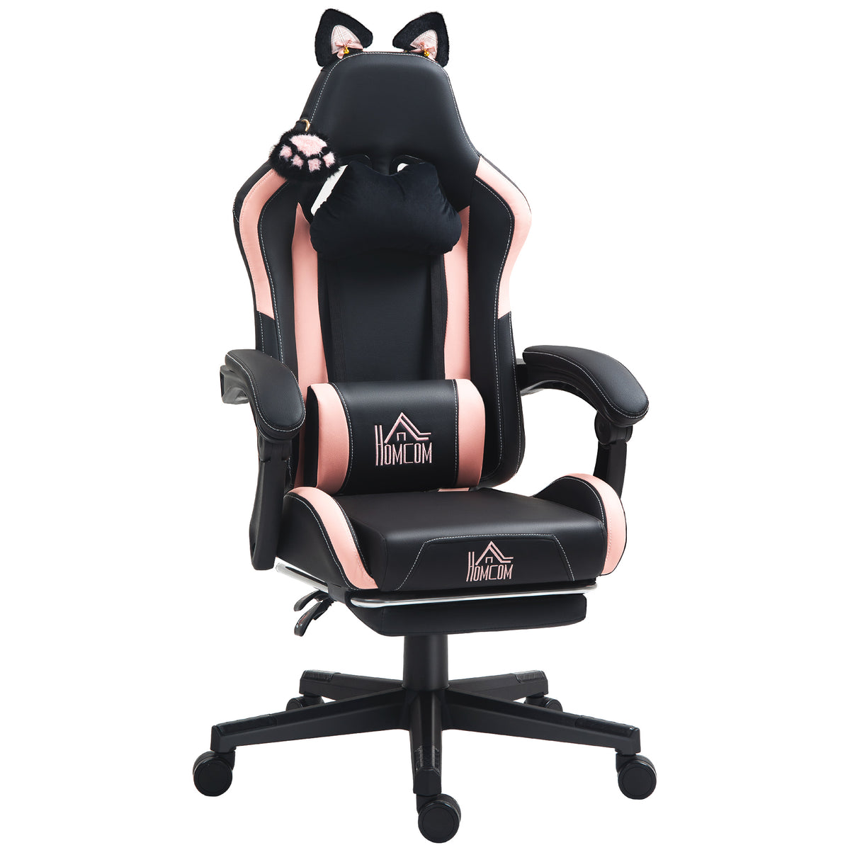 Chaise gaming ergonomique avec Oreilles de Chat, fauteuil gamer avec dossier inclinable, 65 x 62 x 124 cm, noir-0