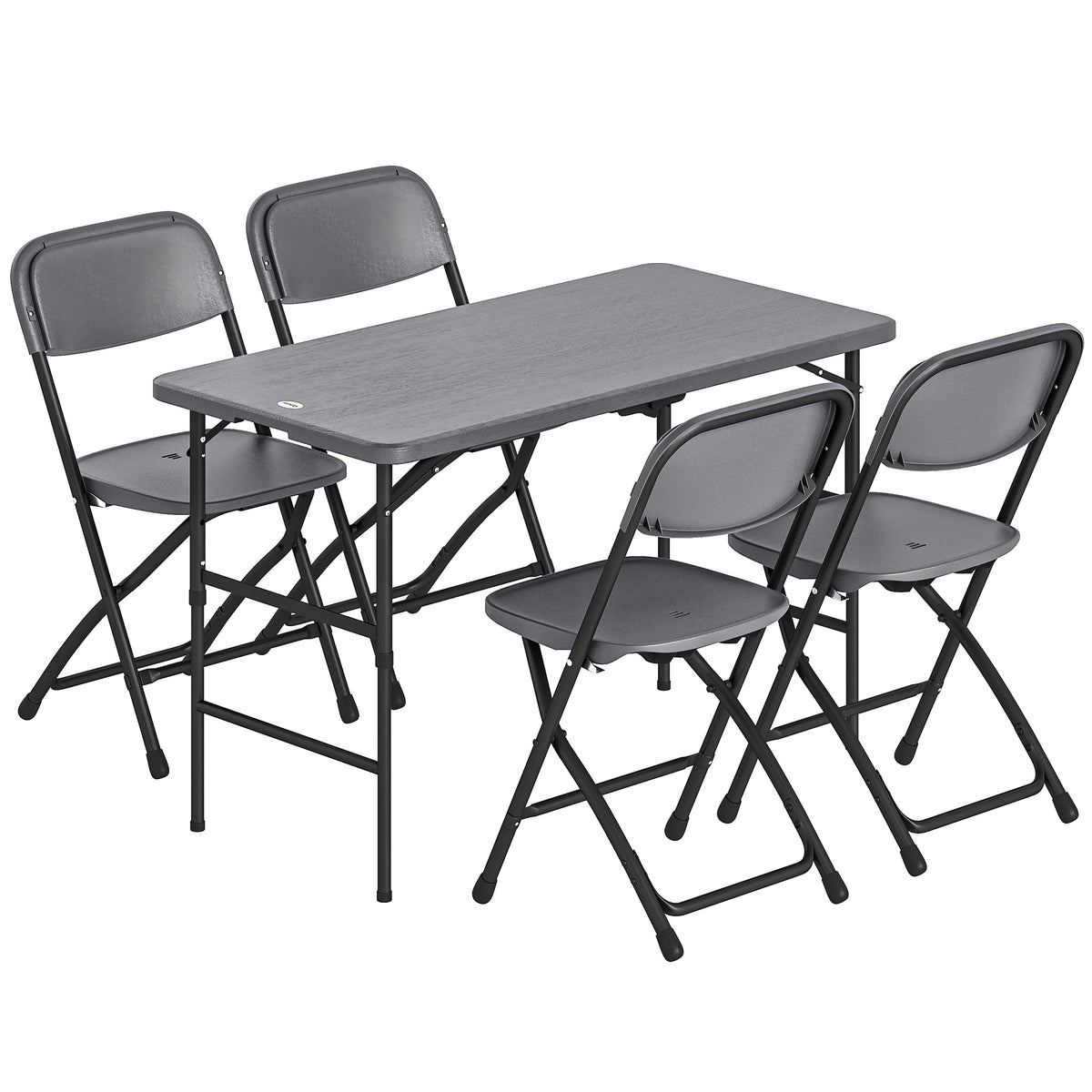 Salon de jardin extérieur table de jardin extérieure avec 4 chaises pliables table réglable en hauteur 118 cm gris foncé-0