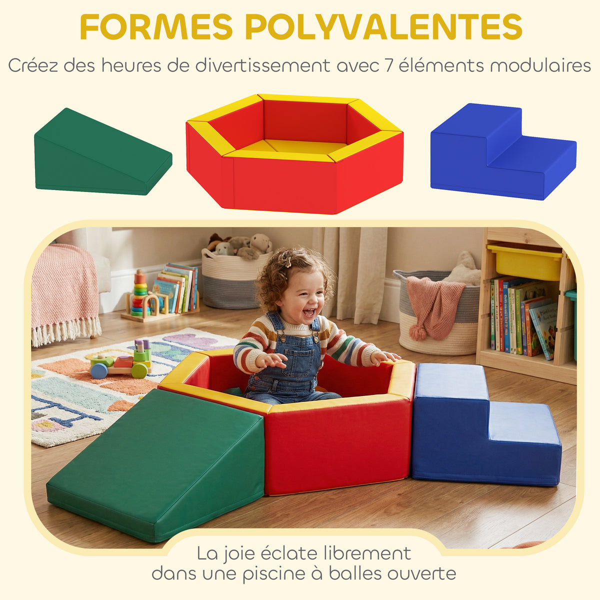 Parcours motricité bébé en mousse EPE avec piscine à balles, module motricité bébé avec housse en PU, multicolore-3
