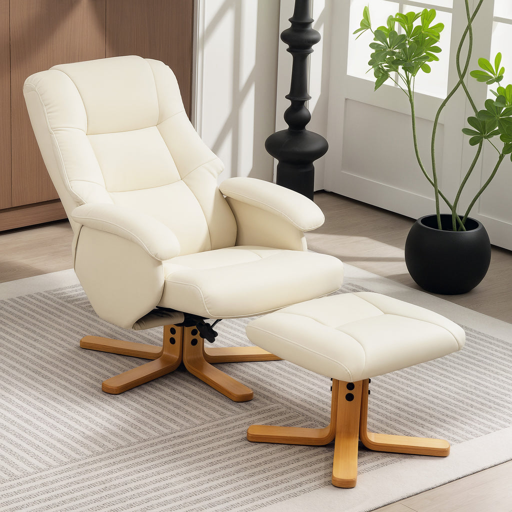 Fauteuil relax avec repose-pied fauteuil de relaxation pivotant 360° dossier inclinable charge 120 Kg crème-1