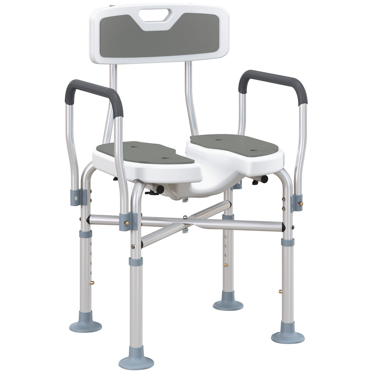 Tabouret de douche, tabouret de bain avec siège rembourrée en U amélioré et accoudoirs, hauteur réglable, gris-0