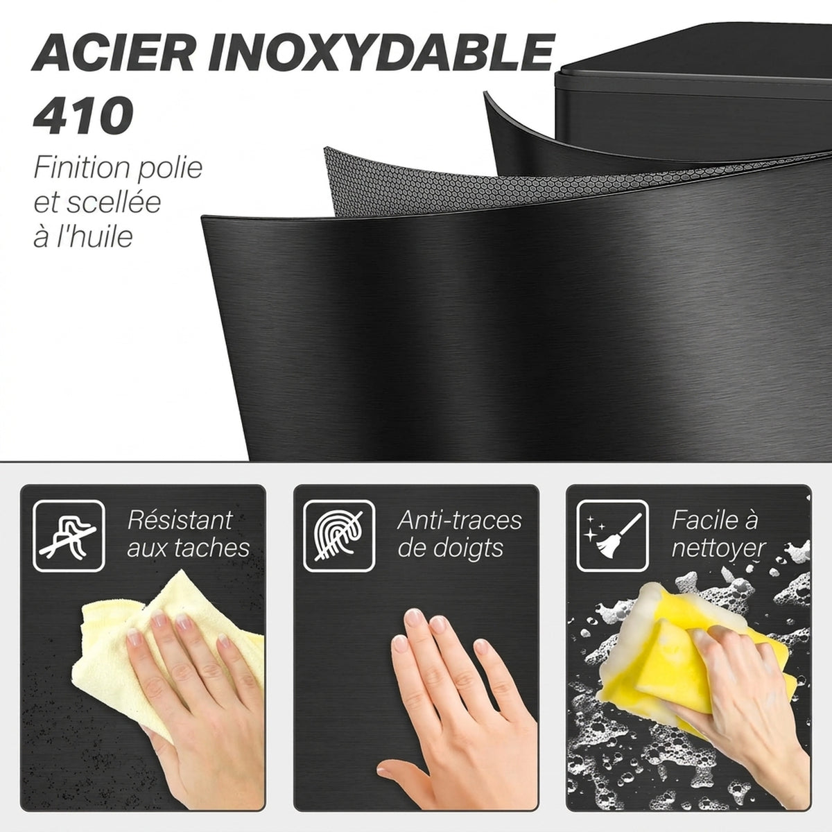 Poubelle de Cuisine 20L en Acier Inoxydable, Couvercle à Fermeture Douce, Compacte avec Seau Intérieur Amovible, Noir-4