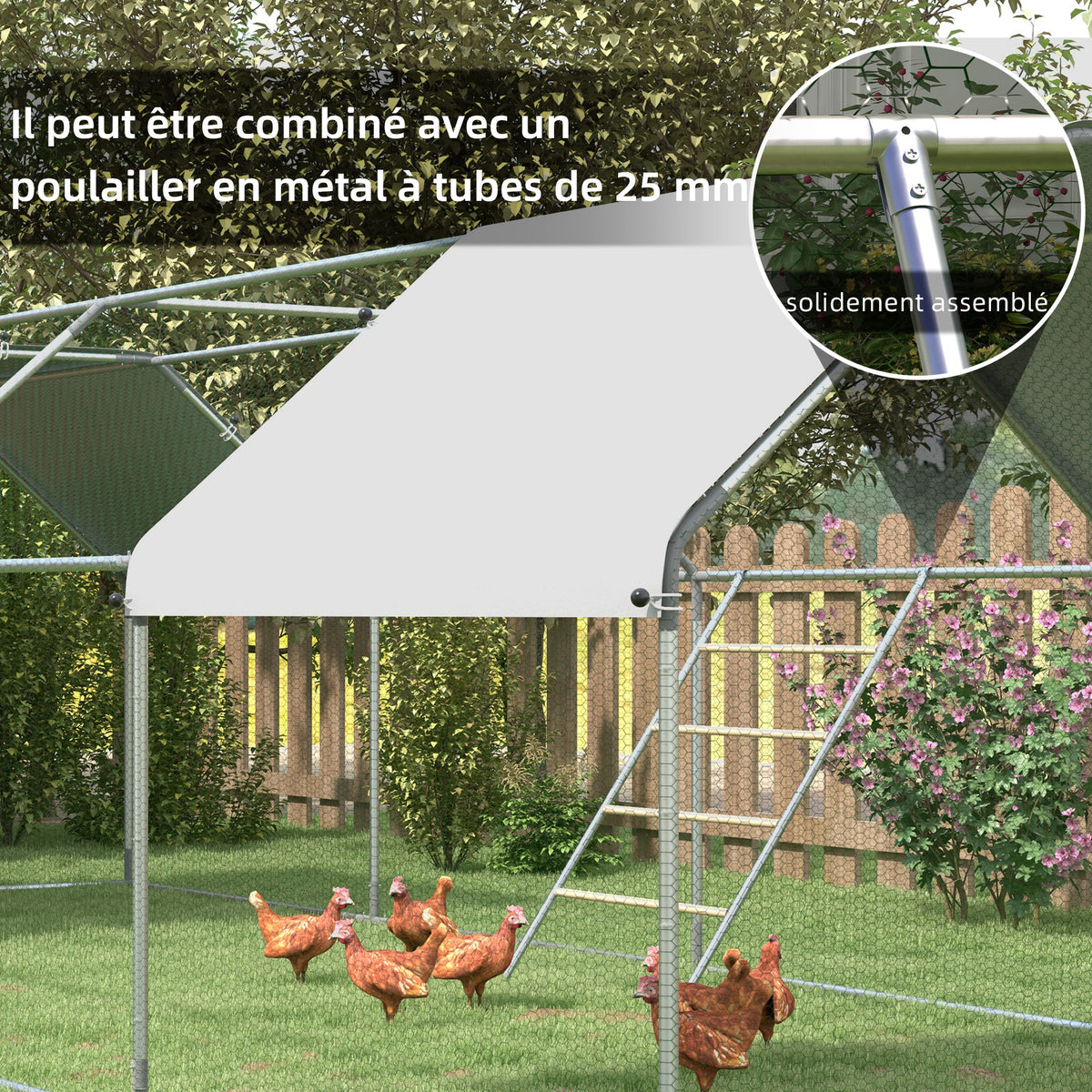 Grand perchoir échelle pour poules 4 niveaux avec barreaux en bois et structure métal 140 x 86 x 2,5 cm argent naturel-3