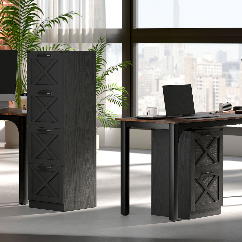 Caisson de Bureau avec 4 Tiroirs, Dossiers Suspendus pour Formats Lettre/A4, Style Rustique, 40x40x131cm, Noir-8