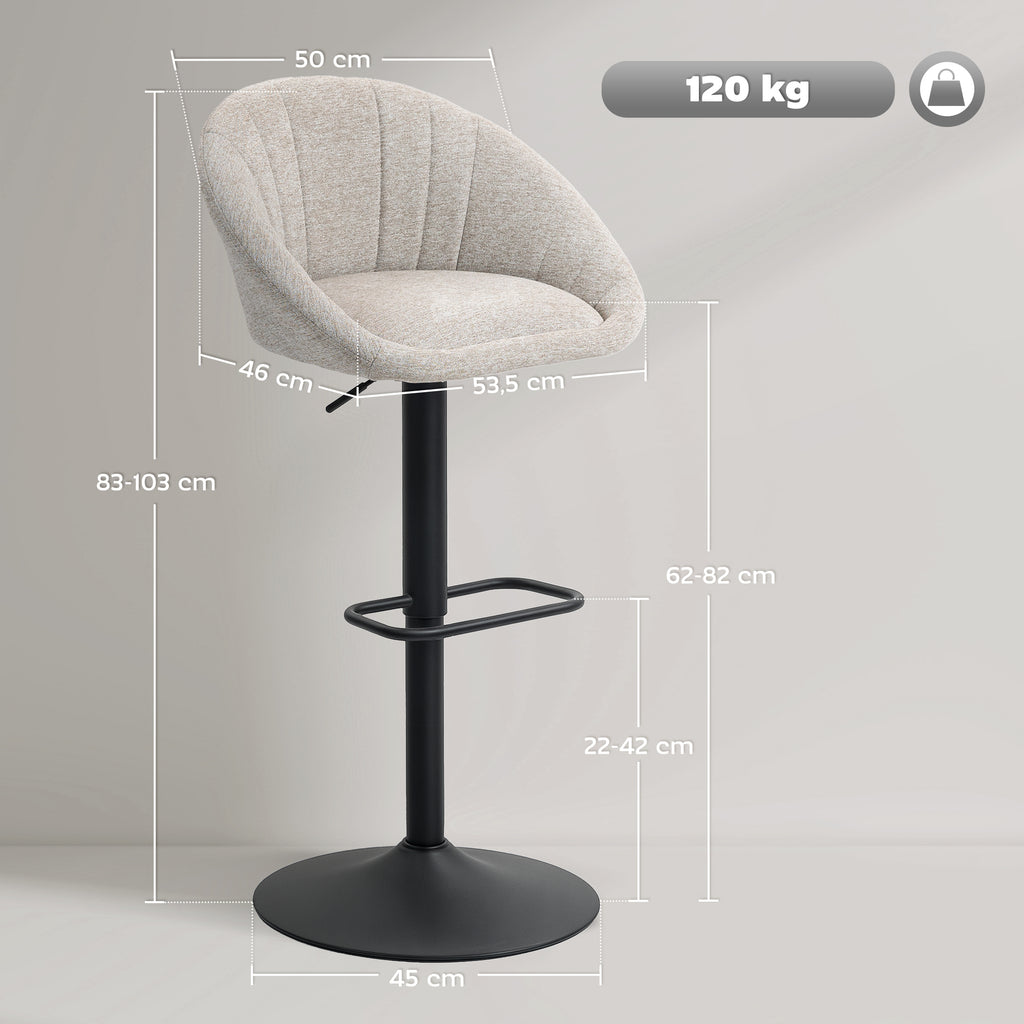 Lot de 2 tabourets de bar, chaises de bar hauteur réglable avec dossier et accoudoirs, repose-pieds, beige-2