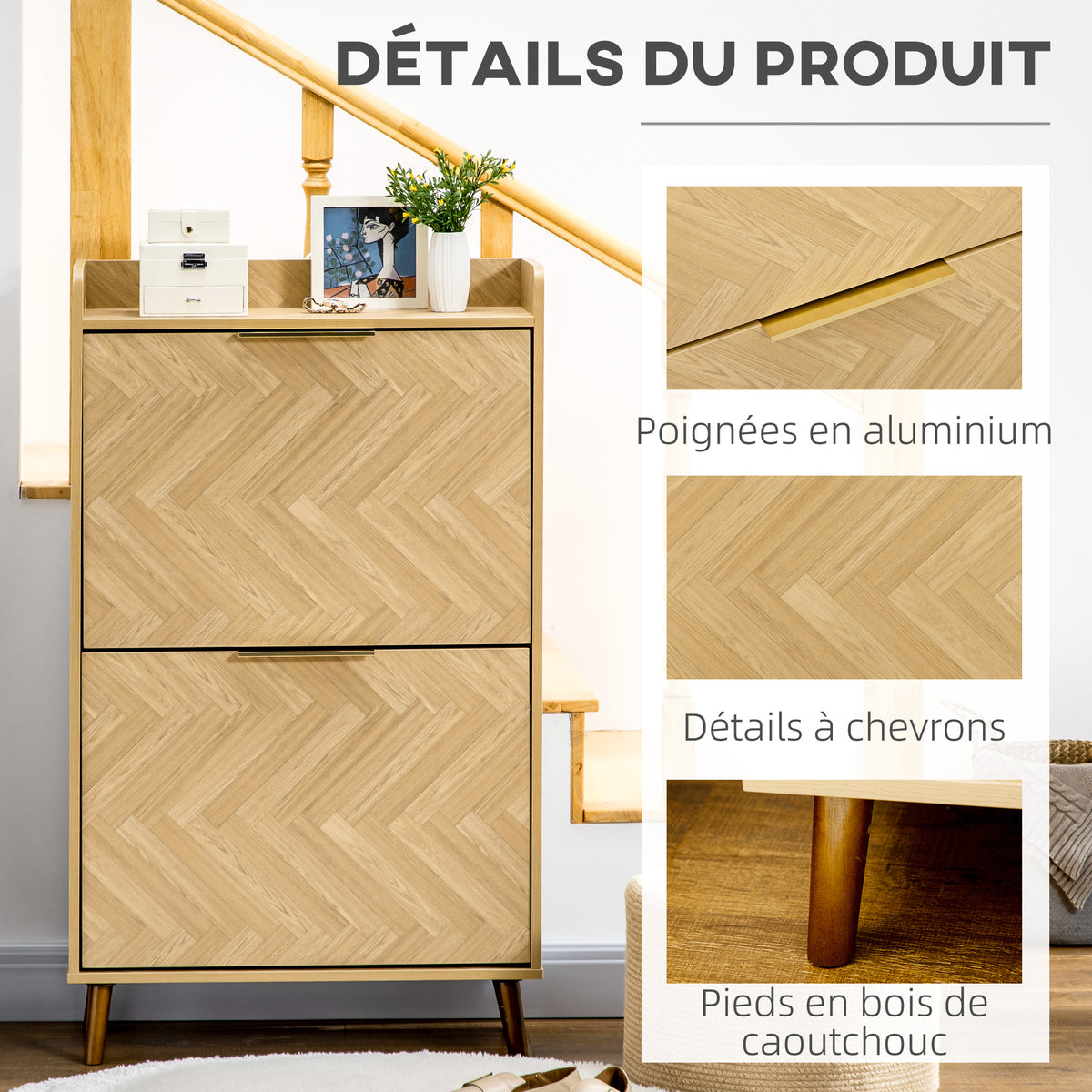 Meuble à chaussures à 2 abattants pour petit entrée salon chambre 70 x 30 x 120 cm-5