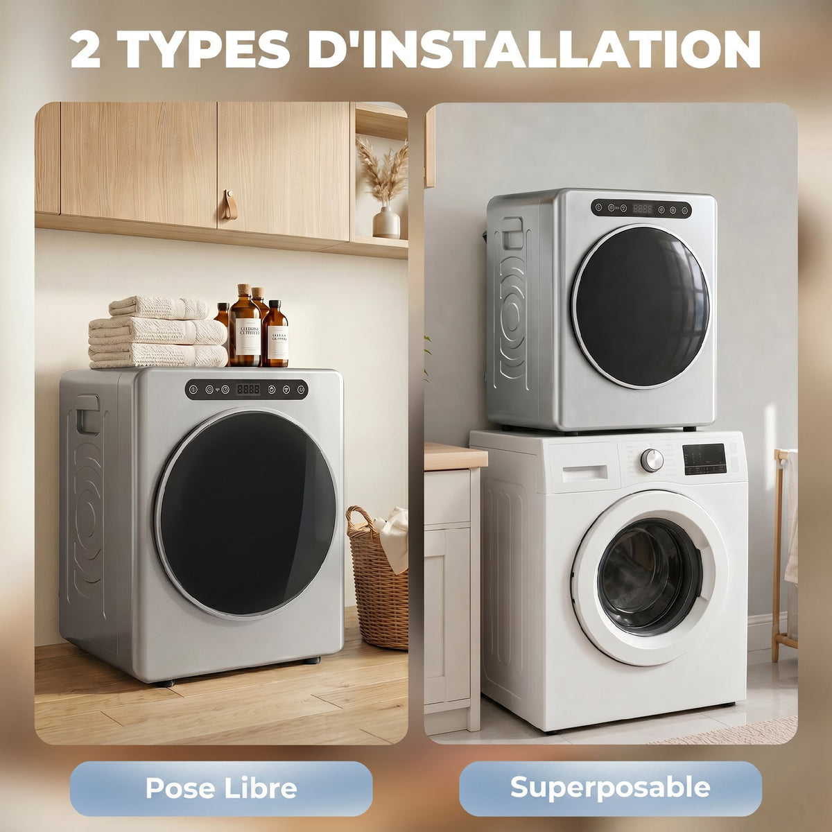 Sèche linge à évacuation, sèche-linge électrique 1000 W 3 Kg, 6 modes de séchage, minuterie, acier inoxydable, argent-6