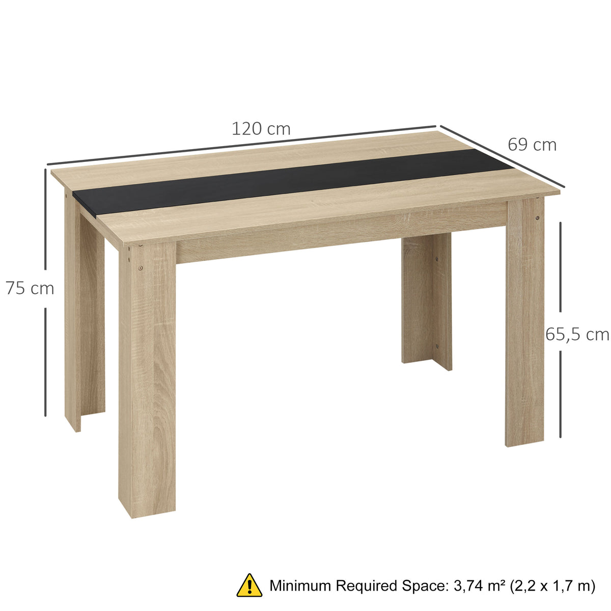 Table à manger table de cuisine design moderne avec grand plateau 2-4 personnes en bois dim. 120L x 69l x 75H cm-2