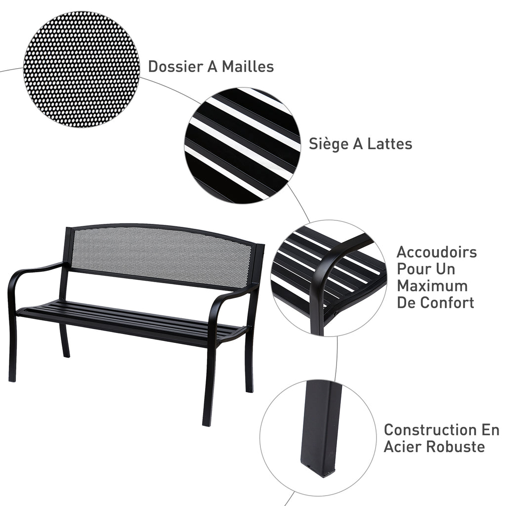 Banc 3 Places de Jardin terrasse Style Contemporain 127L x 60l x 87H cm métal époxy anticorrosion Noir-3