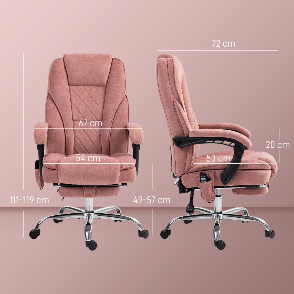Fauteuil de bureau massant et chauffant hauteur réglable dossier inclinable télécommande repose-pieds rétractable rose-2