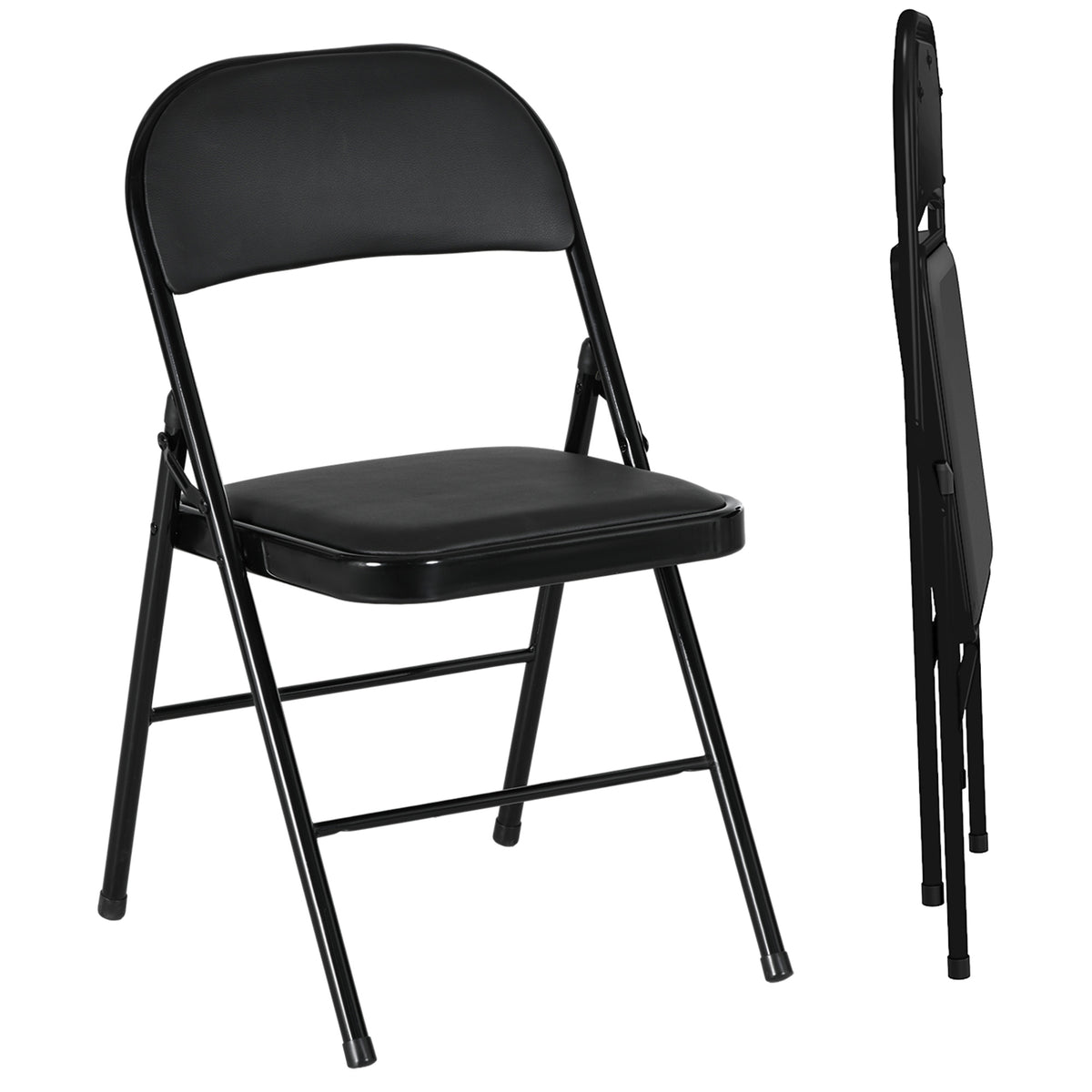 Lot de 2 chaises pliantes chaises de salle à manger portables cadre en acier dim. 45l x 46P x 78H cm noir-0