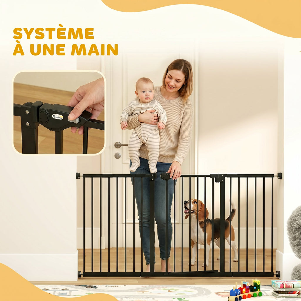 Barrière de sécurité animaux porte fermeture automatique système de double verrouillage sans perçage 3 extensions noir-5