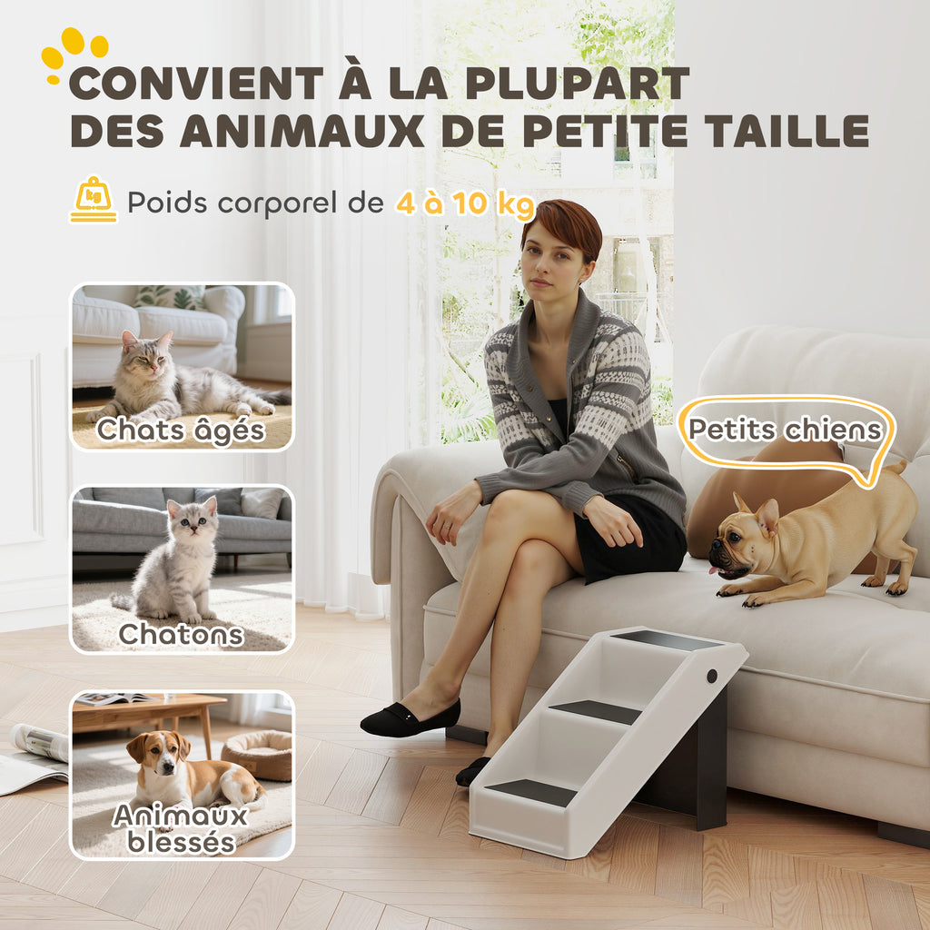 Escalier pour chien pliant à 3 marches antidérapantes escalier pour animaux en plastique 53 x 30,5 x 36,5 cm crème-6