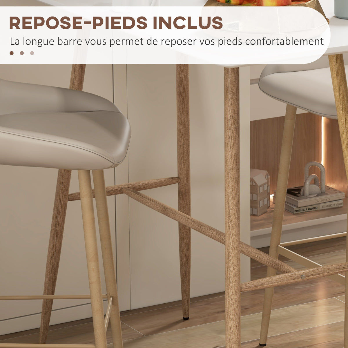 Table de bar rectangulaire 4 personne pieds en acier effet bois assemblage facile 118 x 58 x 98 cm blanc-6
