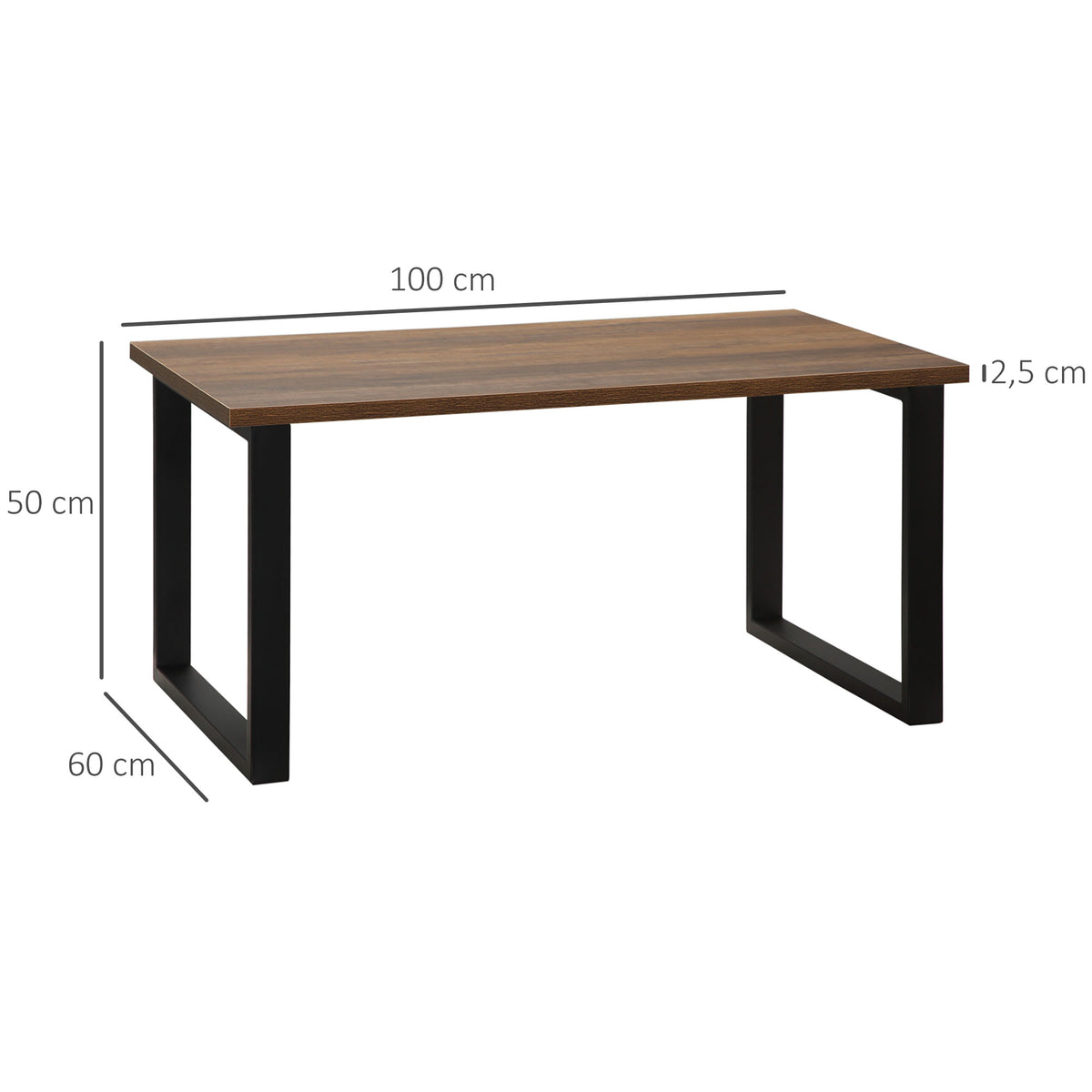 Table basse rectangulaire table de salon style industriel pied métal et plateau aspect bois 100 x 60 x 50 cm-2