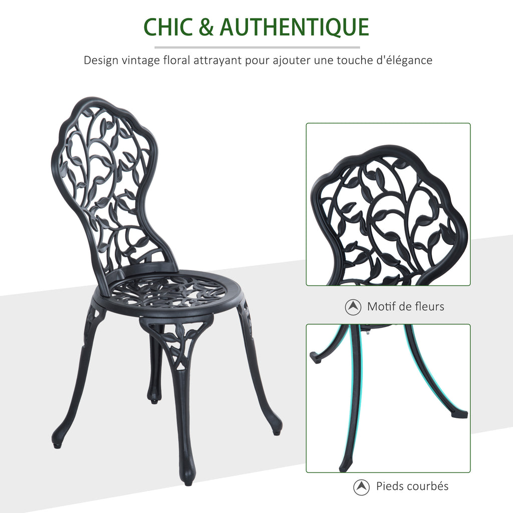 Ensemble de bistrot 3 pièces avec 2 chaises et 1 table ronde style antique, pour jardin, terrasse, balcon, noir-3