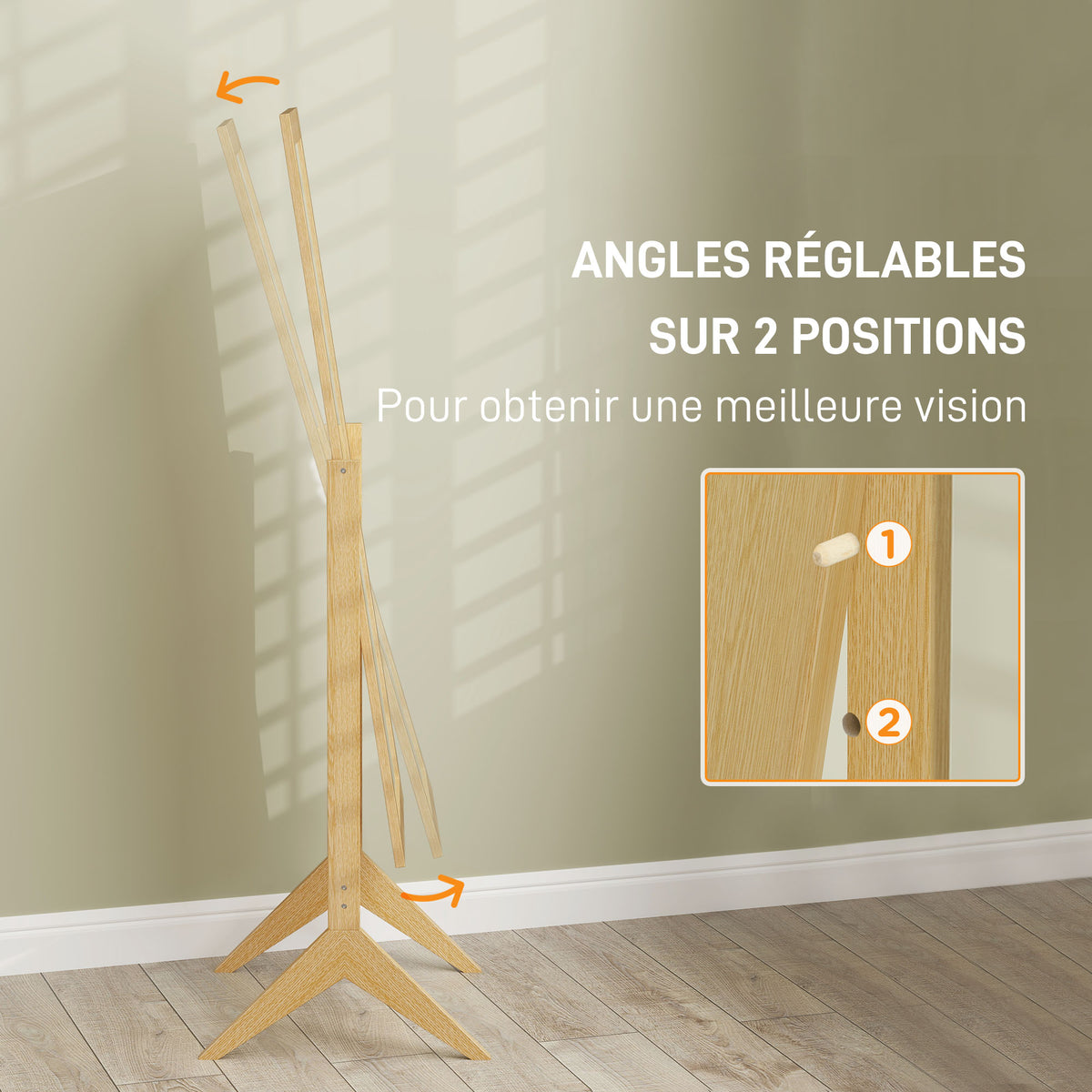Miroir en pied grand miroir de sol inclinaison réglable pour dressing chambre 47 x 46 x 148 cm en chêne-3