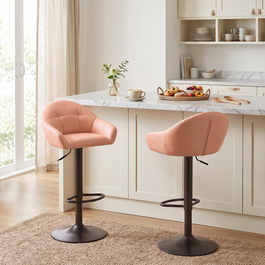Lot de 2 Tabourets de Bar, Hauteur Réglable, Pivotant 360°, Dossier, Accoudoirs, Repose-Pieds, 49,5x48,5x108cm, Marron-1