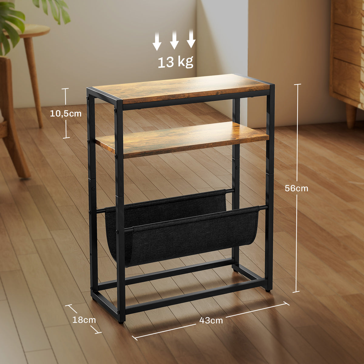 Table d'appoint bout de canapé avec étagère et porte-revues structure en acier design industriel - 43l x 18P x 56H cm-2
