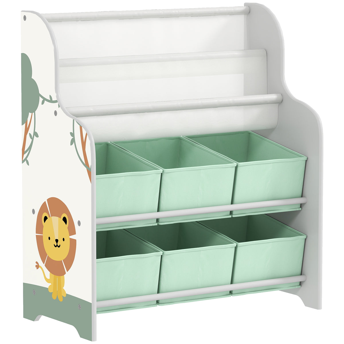 Meuble rangement enfant, rangement jouet enfant, 6 tiroirs en tissu et étagère à deux niveaux, 63x30x71cm, vert-0