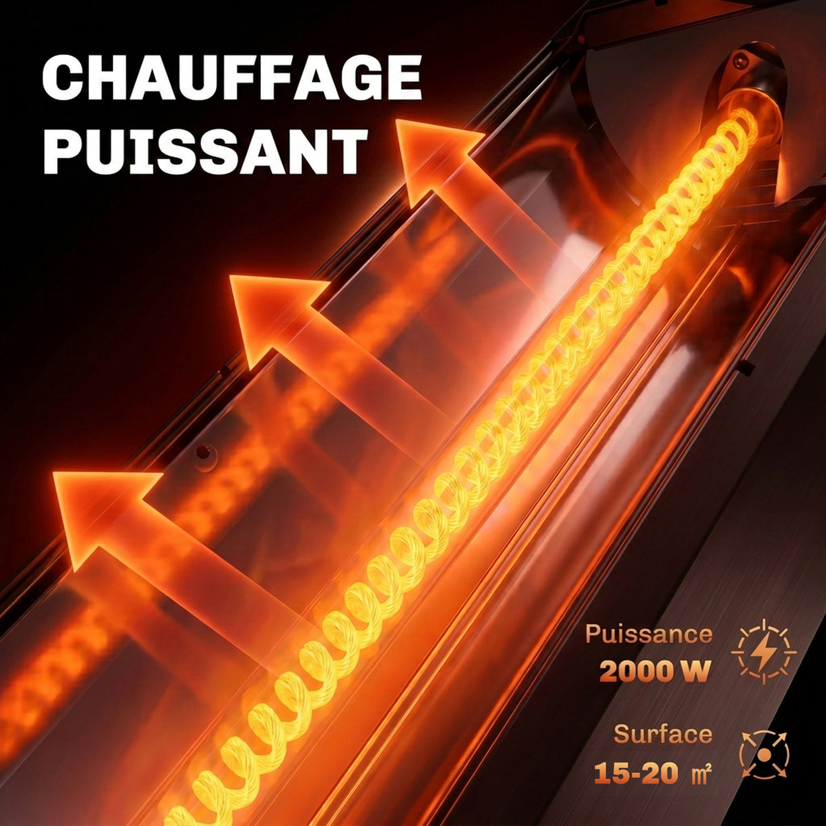 Radiateur Infrarouge sur Pied ou Mural 2000 W, IP65, Télécommande, 8 Niveaux, Minuterie, Housse, 30,5x25x104,6cm, Noir-3