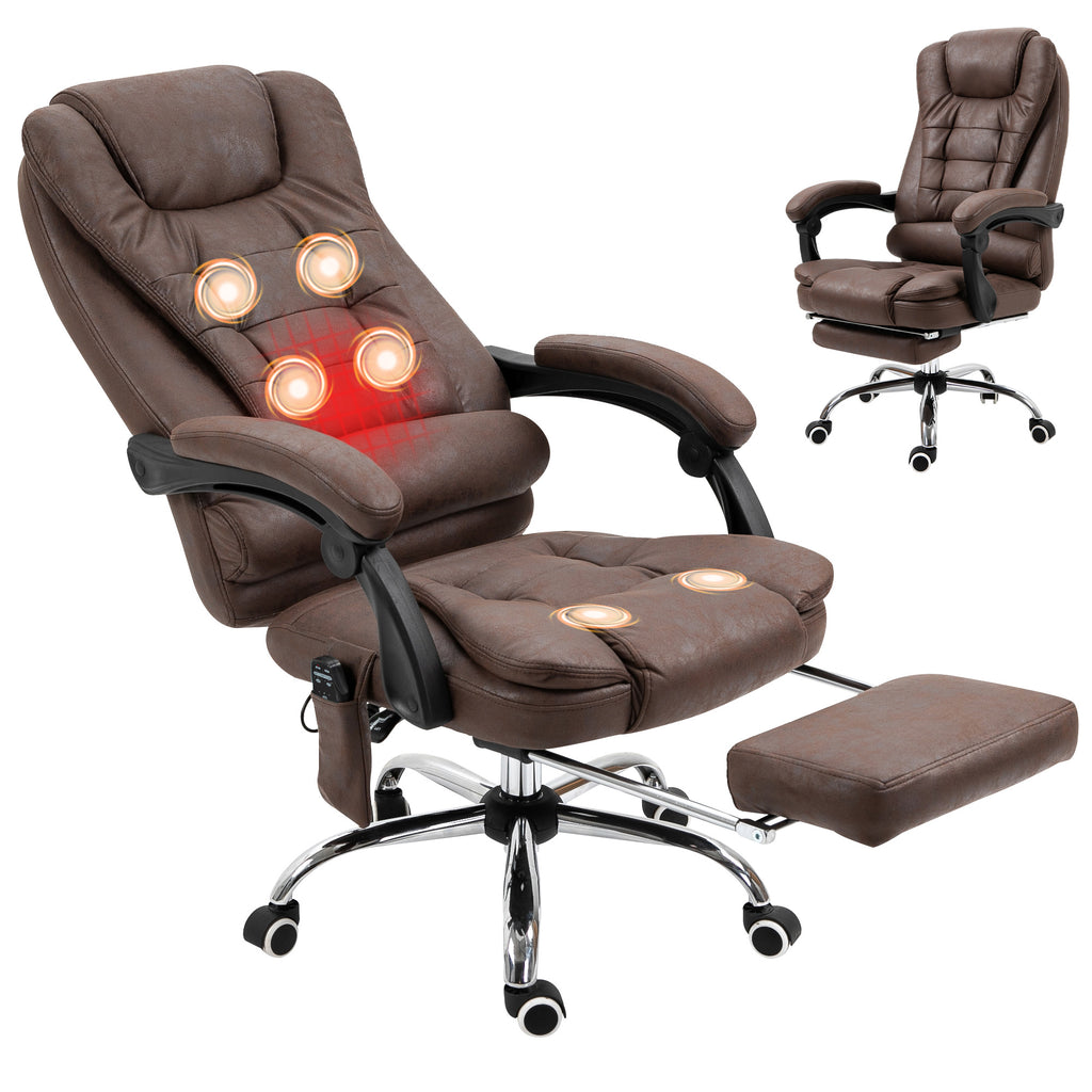 Fauteuil de bureau direction massant chauffant hauteur réglable dossier inclinable toile de microfibre marron-0