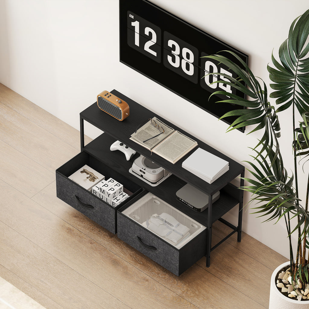 Meuble TV, meuble télé pour téléviseur jusqu'à 47 pouces avec 2 tiroirs et pieds en acier, 98 x 29 x 56 cm, gris foncé-7