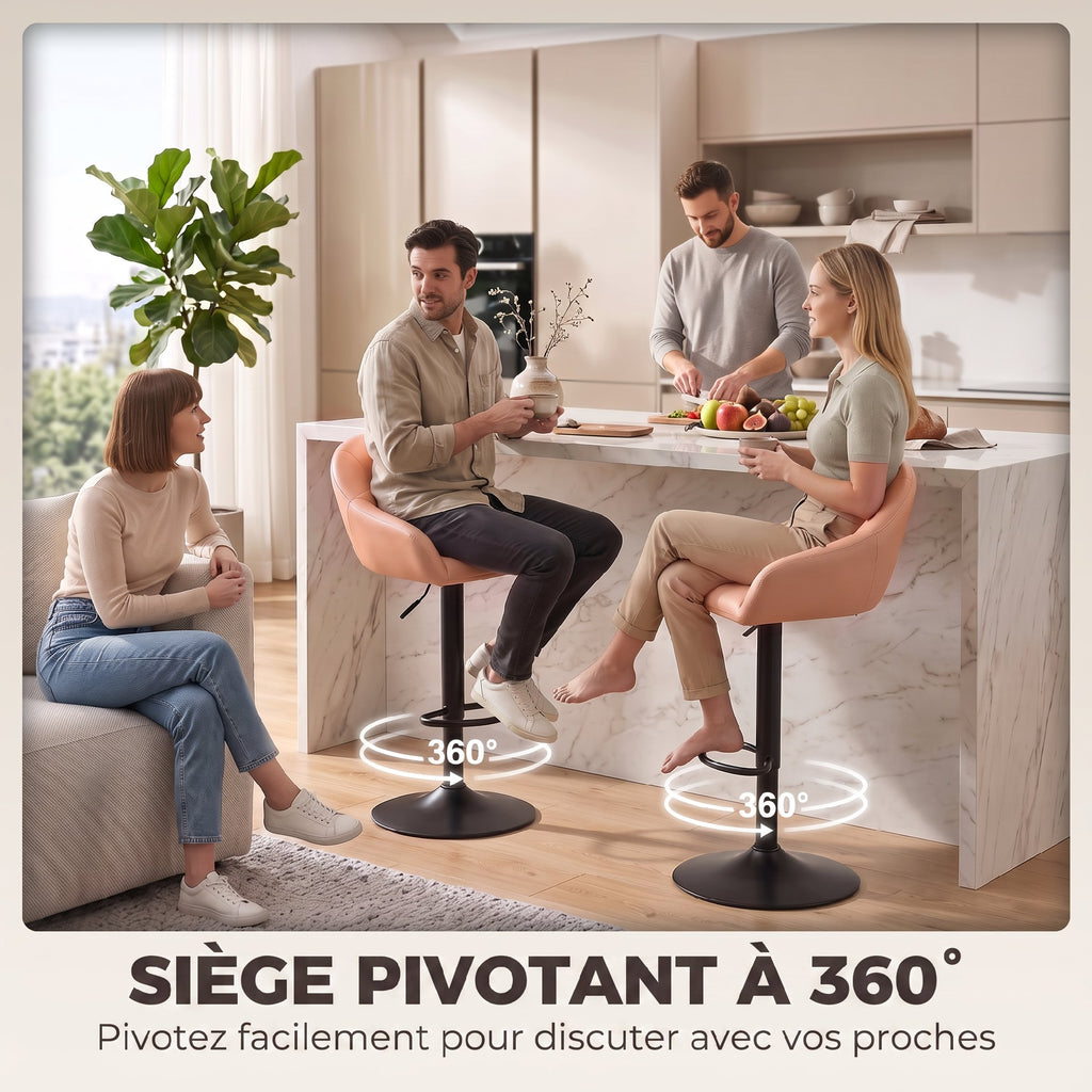 Lot de 2 Tabourets de Bar, Hauteur Réglable, Pivotant 360°, Dossier, Accoudoirs, Repose-Pieds, 49,5x48,5x108cm, Marron-6
