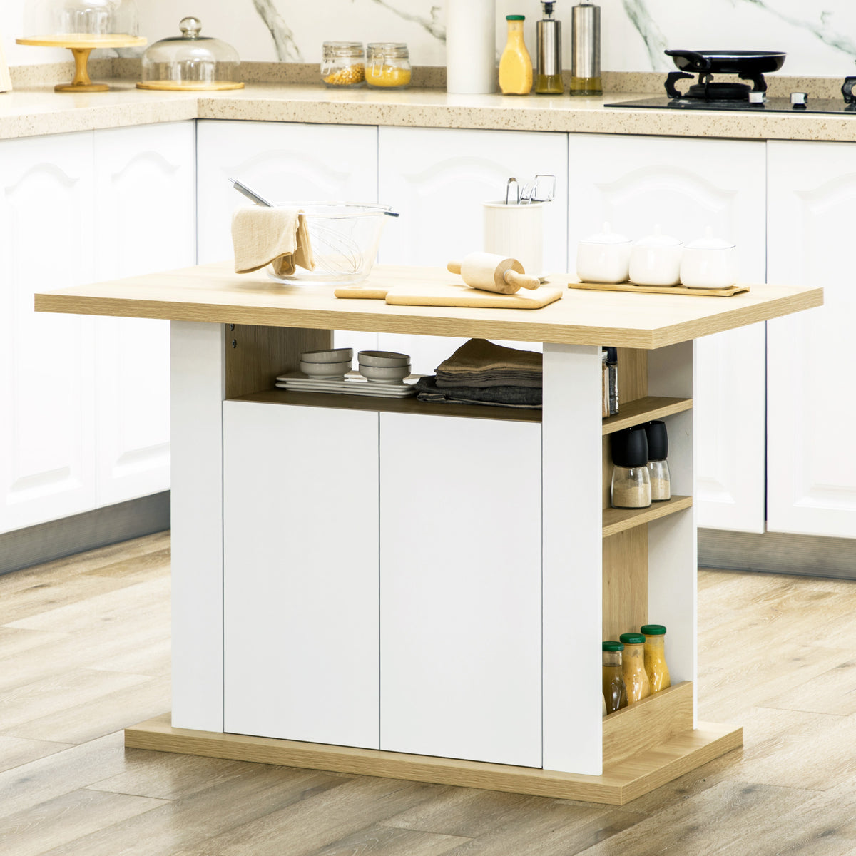 Ilot central cuisine table avec grand plan de travail 4 personnes - dim. 110L x 70l x 75,5H cm-9