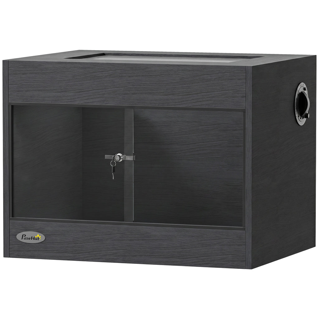 Terrarium pour Reptiles en Bois OSB, Porte en Verre Trempé, Serrure Sécurisée et Couvercle en Filet, 60x45x45cm, Noir-0