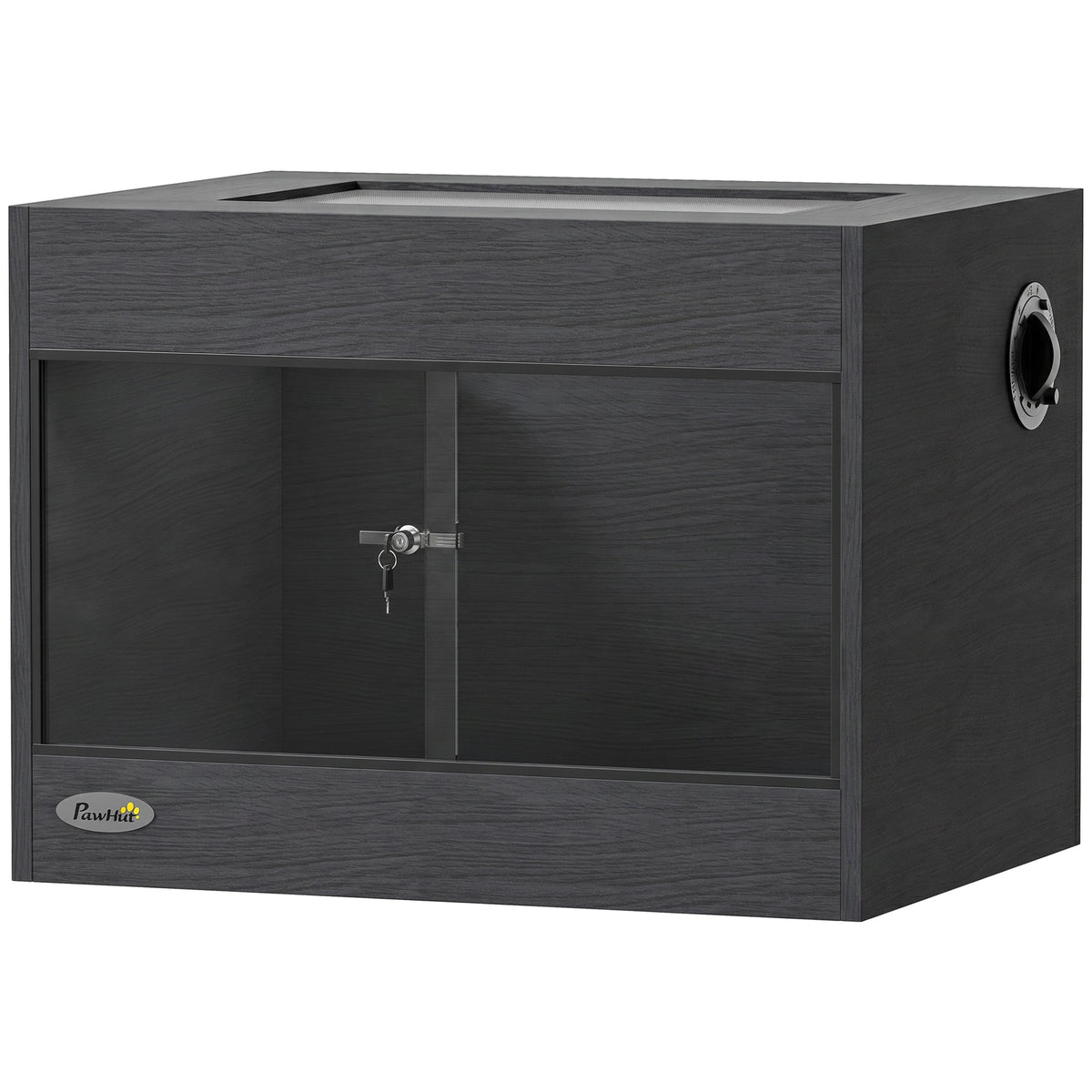 Terrarium pour Reptiles en Bois OSB, Porte en Verre Trempé, Serrure Sécurisée et Couvercle en Filet, 60x45x45cm, Noir-0