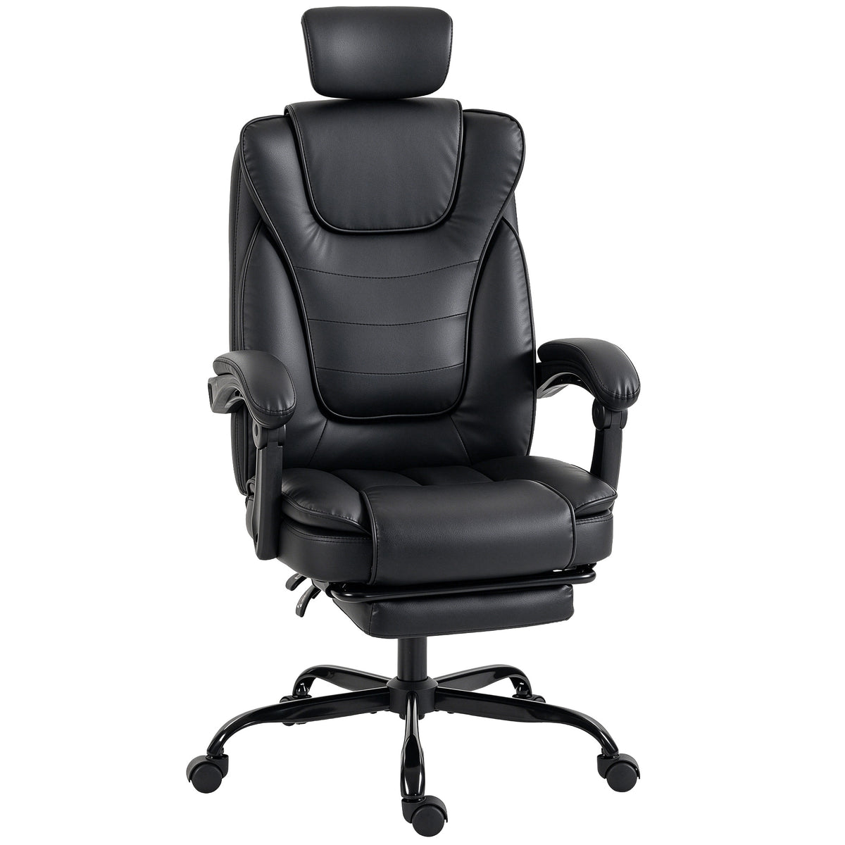 Chaise Gaming Ergonomique, Fauteuil Gaming Inclinable en Cuir Synthétique, Hauteur Réglable, Appui-Tête 2D, Noir-0