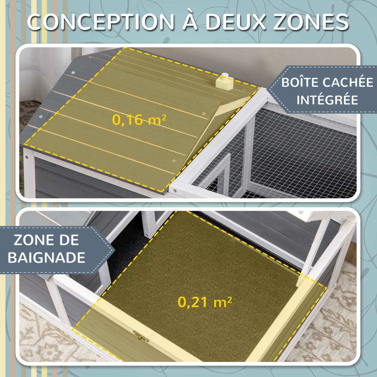 Maison enclos cage pour petit animal tortue avec 2 espaces 86 x 54 x 43 cm - bois de sapin-3