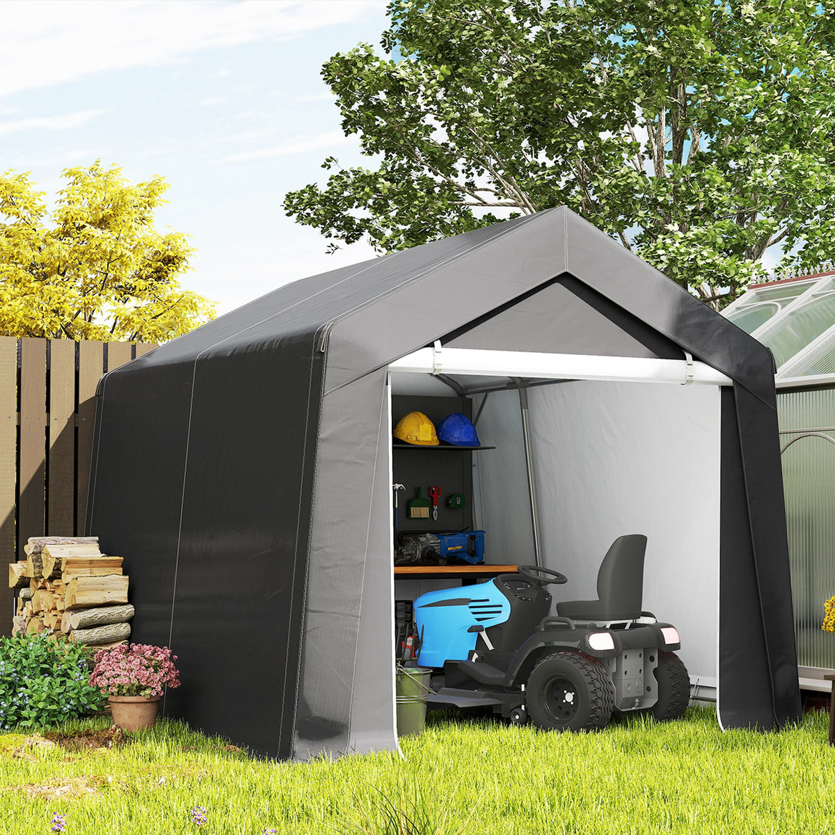Abri de jardin tente de stockage portable pour extérieur avec cadre en acier galvanisé et grande porte 3 x 3 m gris-9