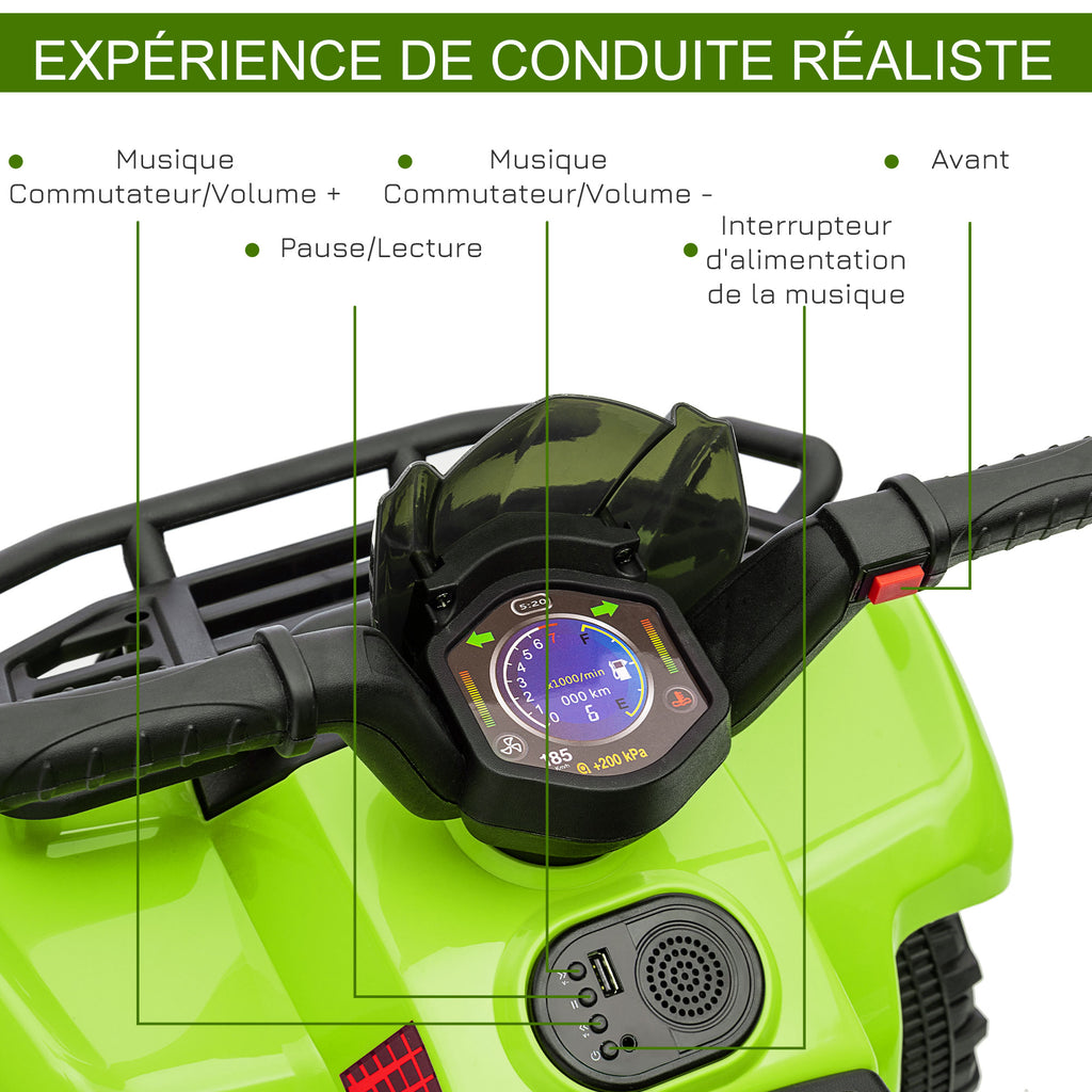 Quad buggy voiture électrique enfant quad électrique 18-36 mois 6 V 2 Km/h max. vert-5
