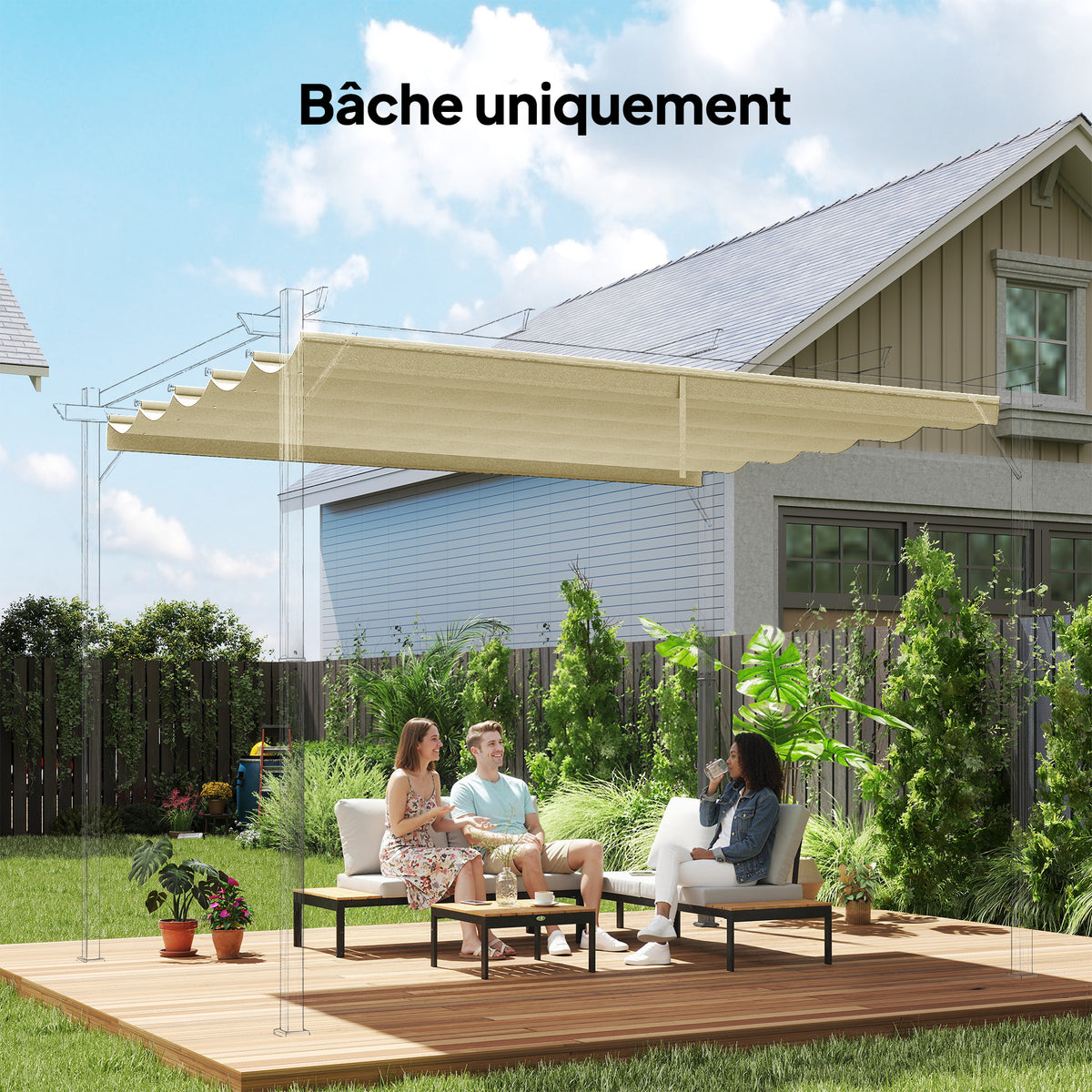 Toile de toit pour pergola tonnelle rétractable de 4 x 3 m - toile uniquement 350 x 260 cm crème-1