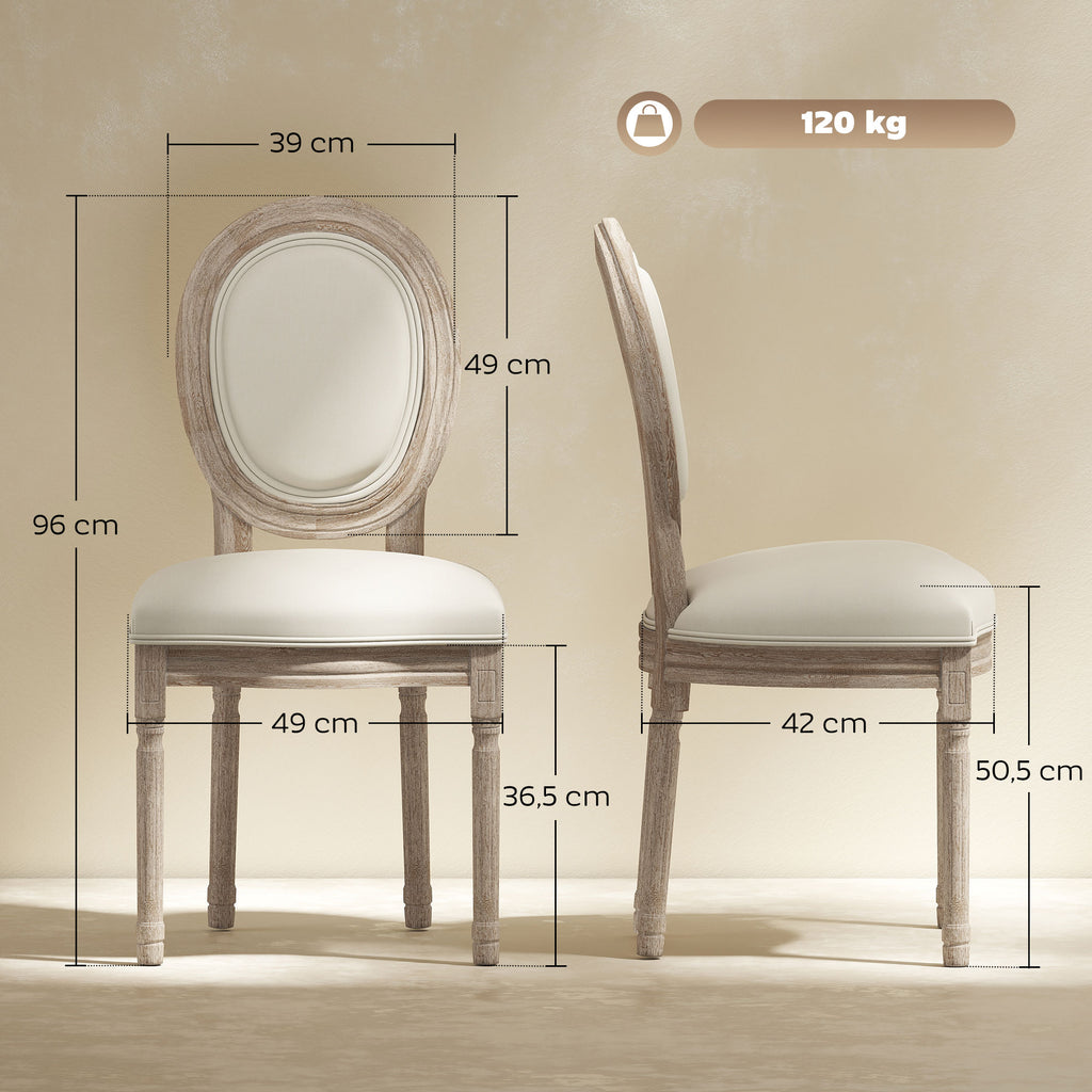 Lot de 2 chaises de Salle à Manger - Chaise de Salon médaillon Style Louis XVI Aspect Lin Crème-2