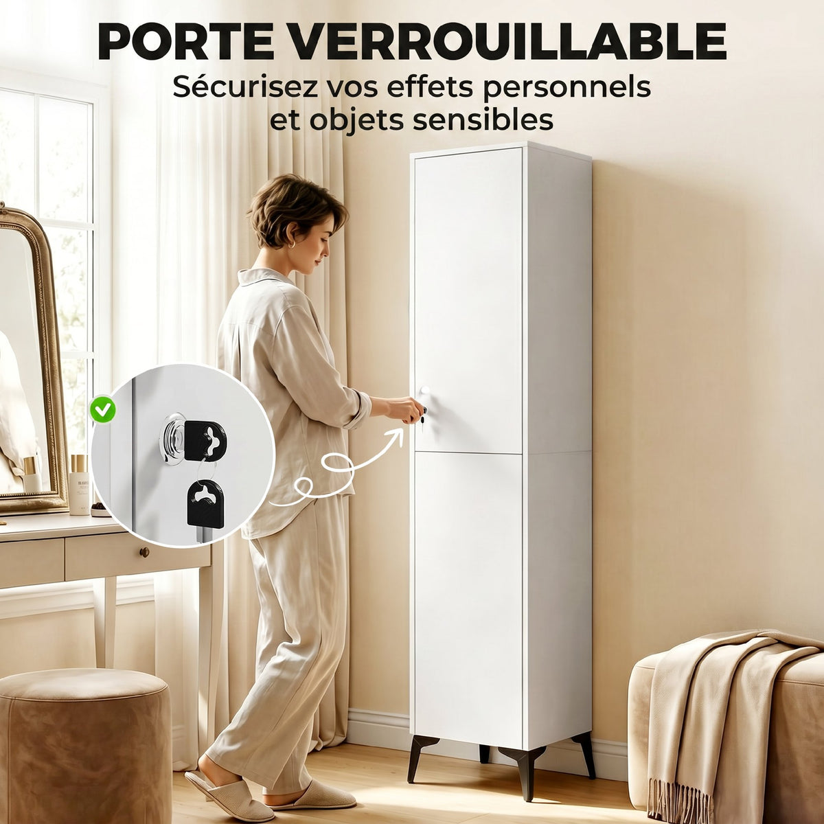 Armoire chambre étroite penderie avec porte, tringle et étagères de rangement, 36 x 40 x 180 cm, blanc-5
