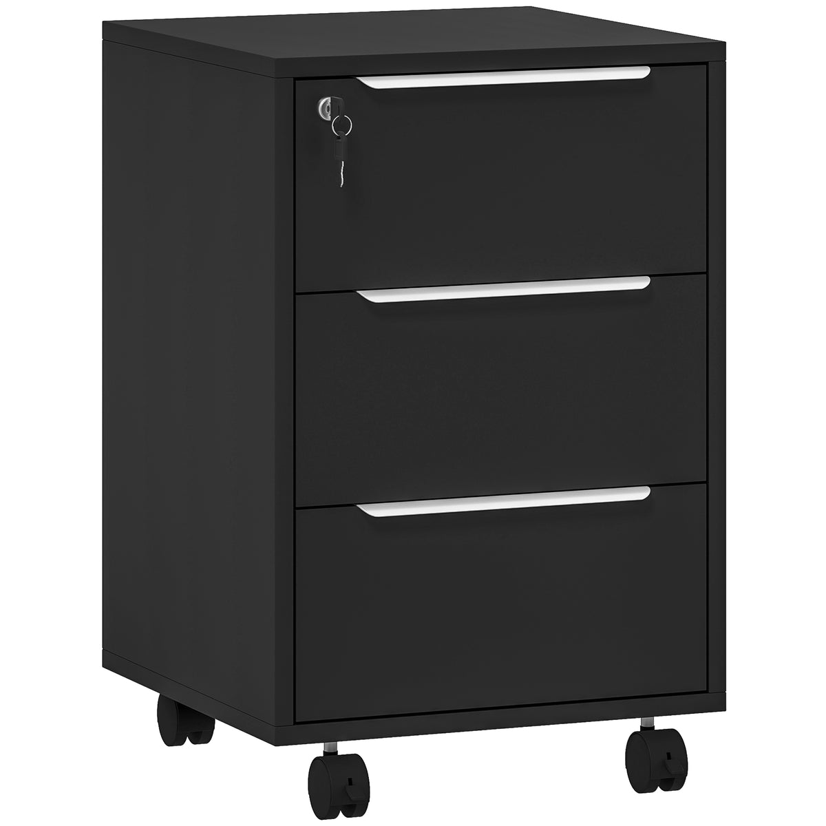 Caisson de bureau à roulettes avec 3 tiroirs et serrure, meuble rangement bureau sur roulettes, 40 x 40 x 63,5 cm, noir-0