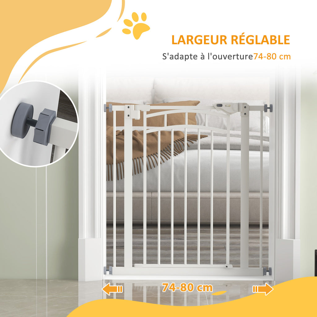 Barrière de sécurité pour chien barrière d'escalier extensible double verrouillage 74-80 x 76 cm blanc-6
