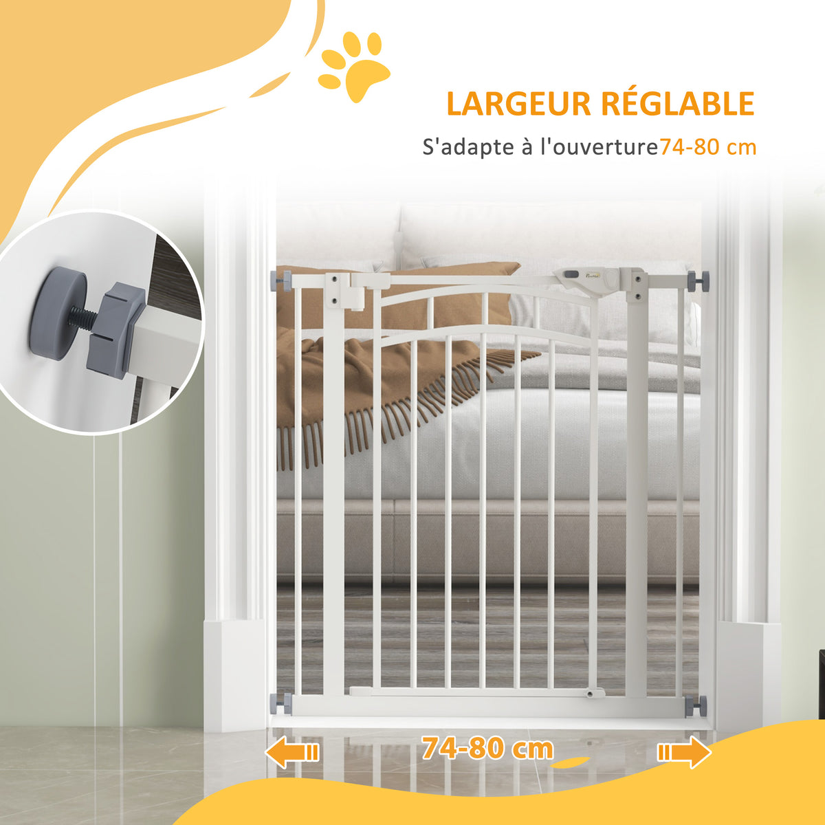 Barrière de sécurité pour chien barrière d'escalier extensible double verrouillage 74-80 x 76 cm blanc-6