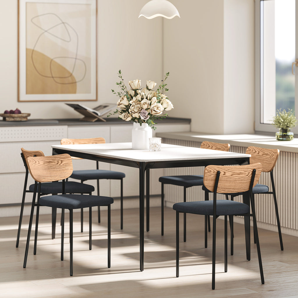 Lot de 2 chaises de salle à manger avec pieds en acier, dossier incurvé et assise rembourrée, gris et effet bois naturel-8