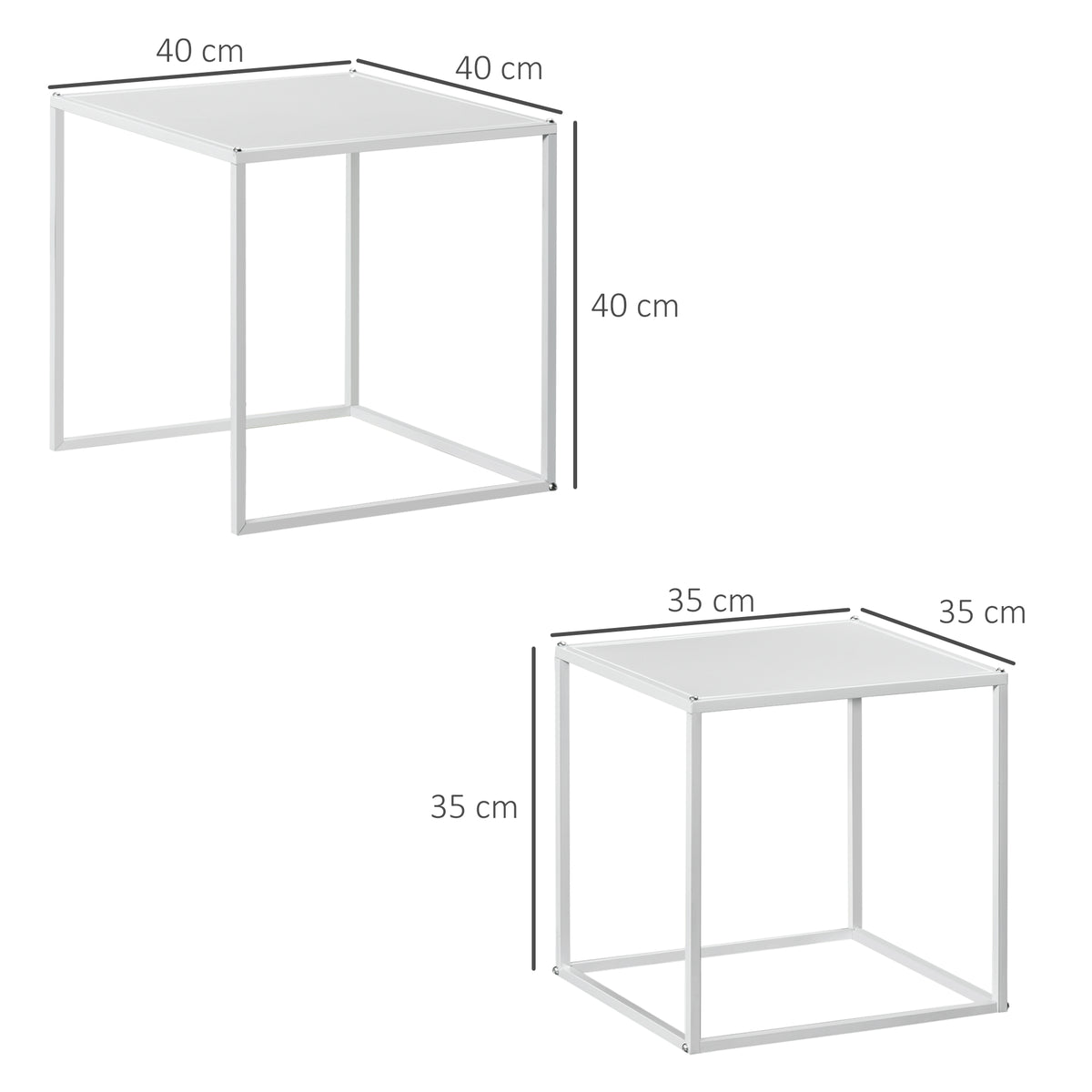 Lot de 2 tables basses gigognes, lot de 2 tables gigognes de salon, modulables, en acier, style industriel, blanc mat-2