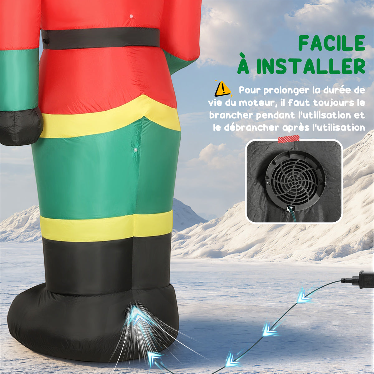 Soldat casse-noisette gonflable de Noël 245 CM avec lumières LED et sceptre, intérieur et extérieur, multicolore-4