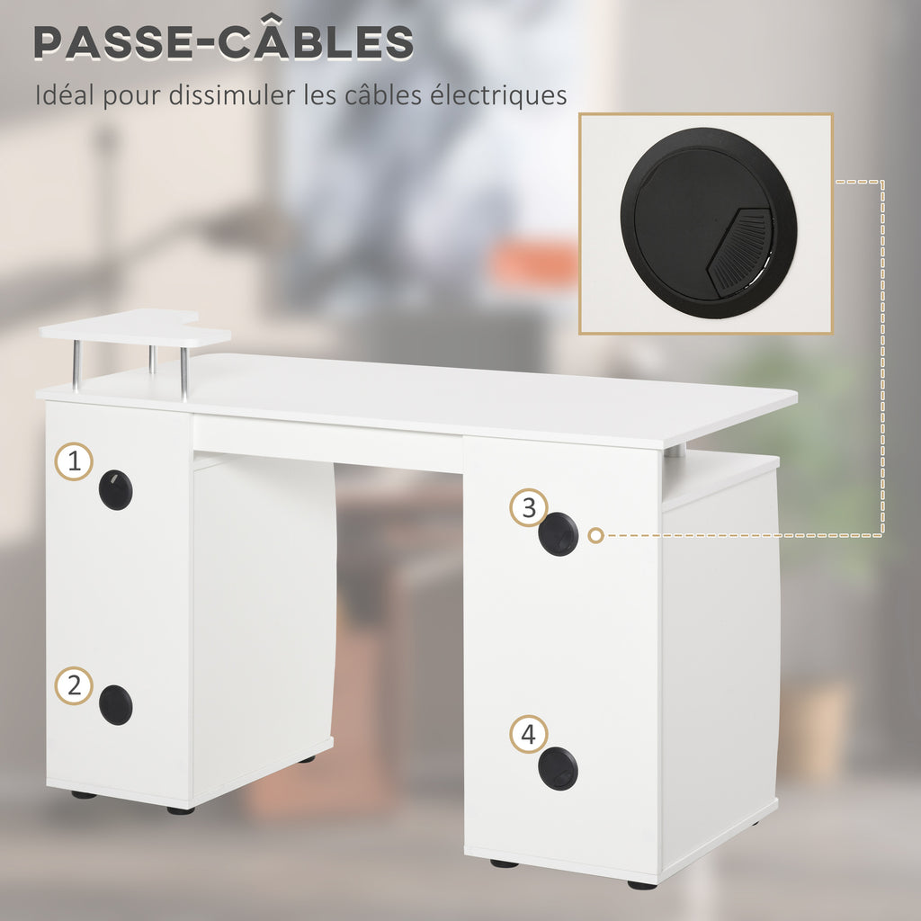 Bureau informatique multimédia multi-rangements 120L x 55l x 85H cm en bois blanc-4