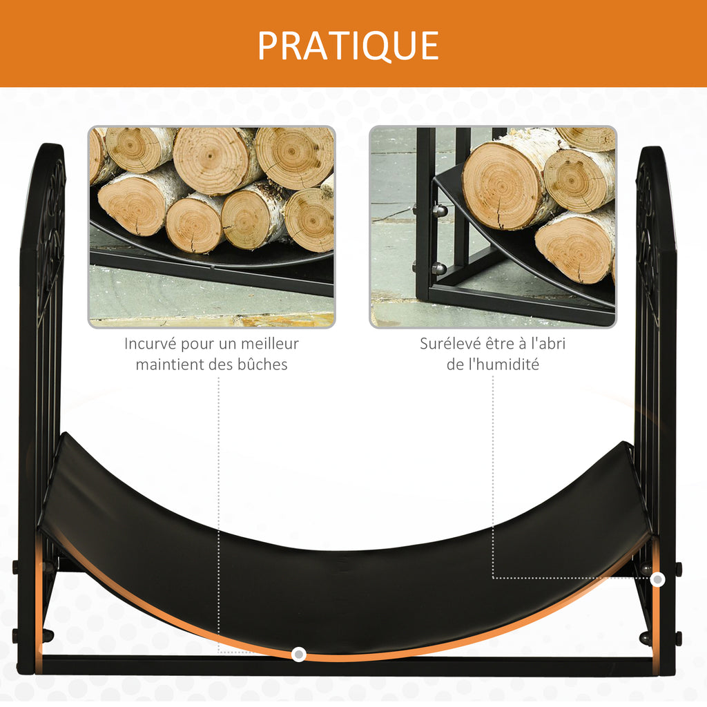 Range bûches Porte-bûches range rack à bûches support étagère à bois de cheminée charge max. 60 kg dim. 60,5L x 36l x 46,5H cm métal époxy noir-4