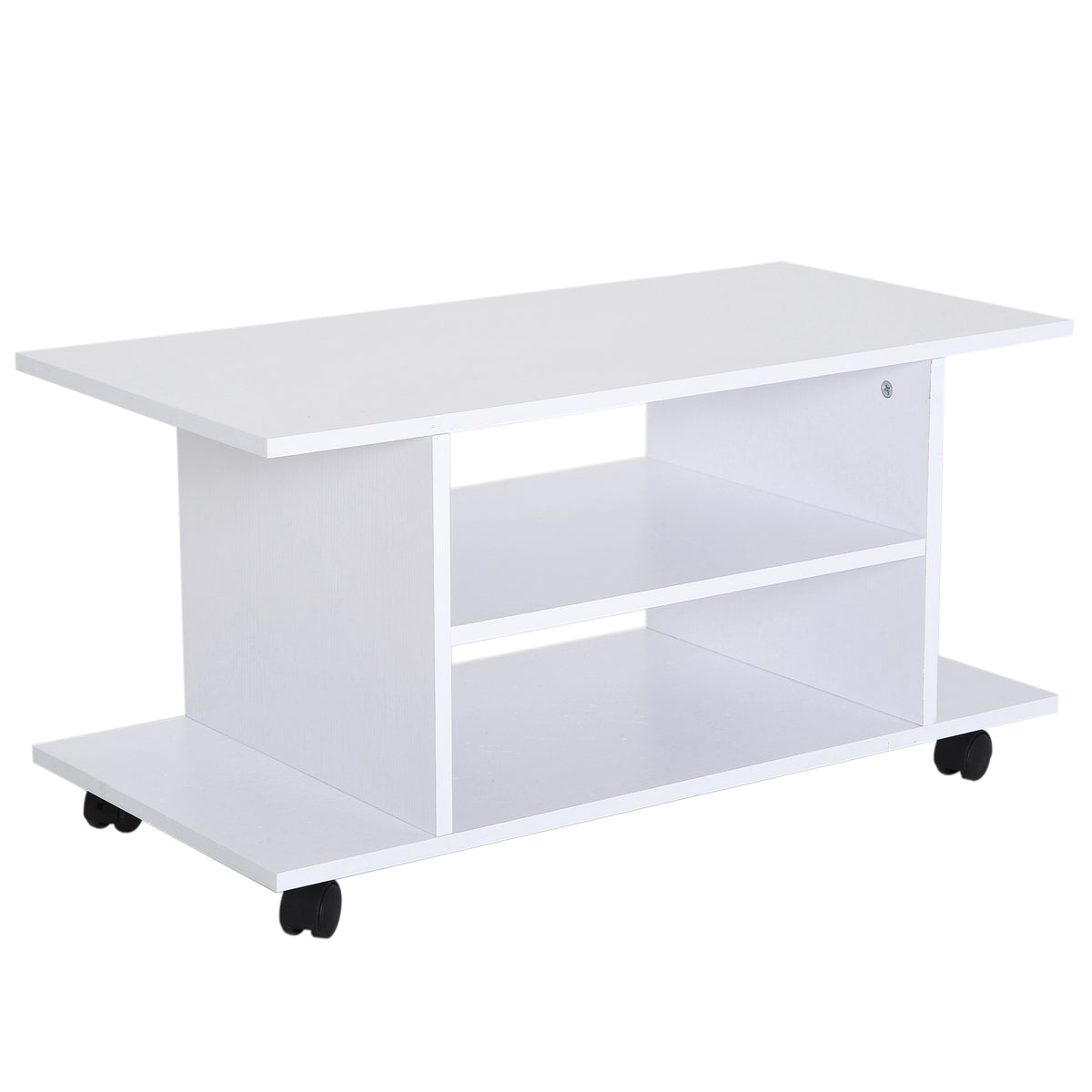Meuble TV avec Roulettes 80 cm, Meuble Télé pour Téléviseur jusqu'à 42 Pouces avec Étagères Ouvertes, Style Moderne, Banc TV pour Salon, Chambre, Blanc-0