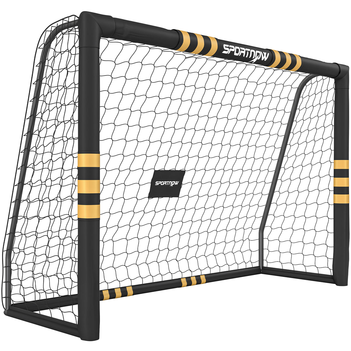 But de Football avec Mousse de Protection, 6 Piquets de Sol et Filet en PE, 240x85x160cm, Jaune